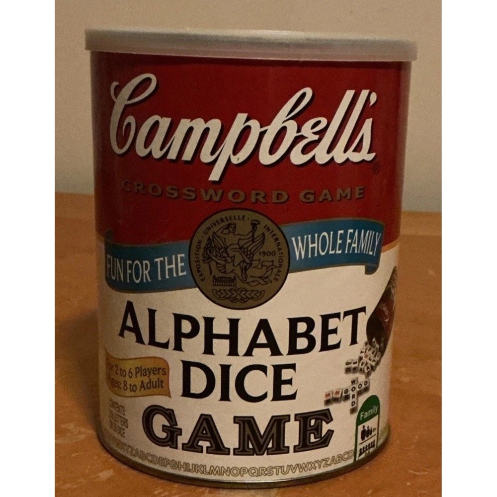 Camplbell's Soup Alphabet Dice Game Crossword Words In Soup Can With Instruction